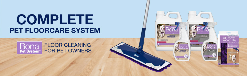 Image of Bona Pet System family of floor cleaning products. Complete Floor Care System. Floor Cleaning for pet owners