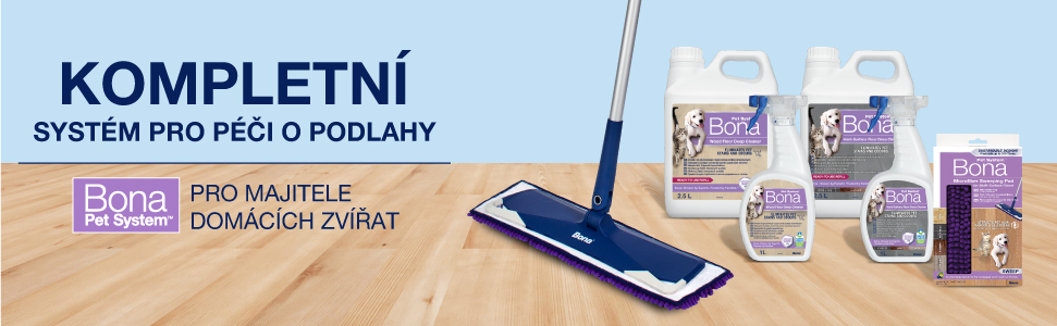 Image of Bona Pet System family of floor cleaning products.  Complete Floor Care System.  Floor Cleaning for pet owners 