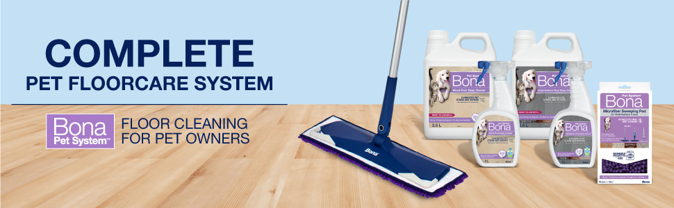 Image of Bona Pet System family of floor cleaning products. Complete Floor Care System. Floor Cleaning for pet owners