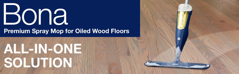 Image of Bona Premium Spray Mop for Oiled Wood Floors cleaning an oiled wood floor