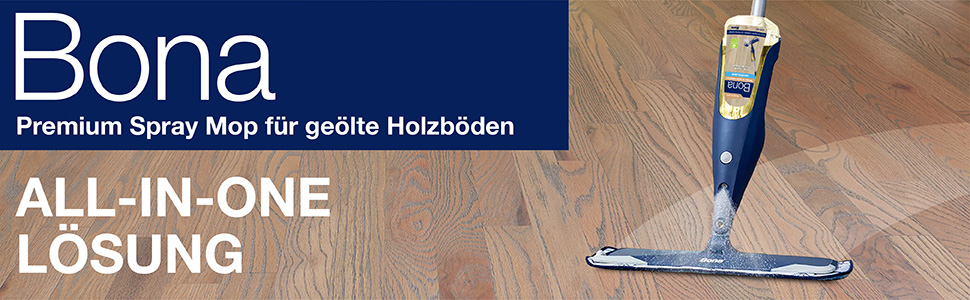 Abbildung des Bona Premium Spray Mop für geölte Holzböden, welcher einen geölten Holzboden reinigt