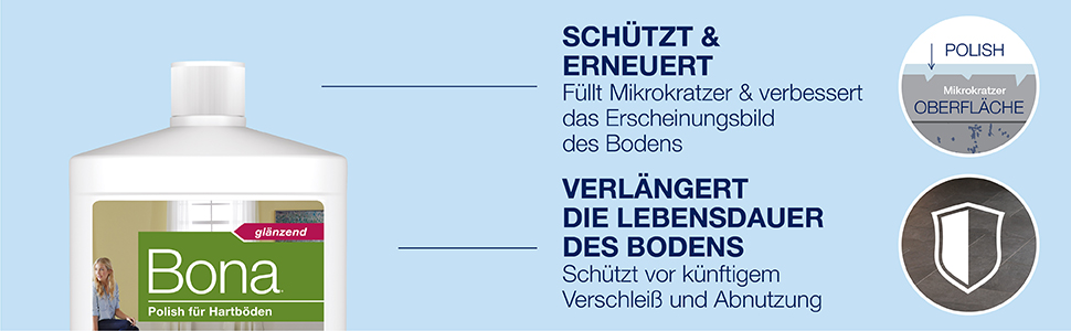 Bietet eine Schutzschicht, die Mikrokratzer auffüllt, um das Aussehen des Bodens zu verbessern; Schützt gegen zukünftige Abnutzung