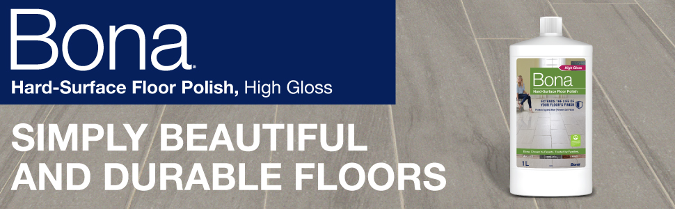 Image of Bona Hard-Surface Floor Polish on a tile floor; Simply beautiful and durable floors