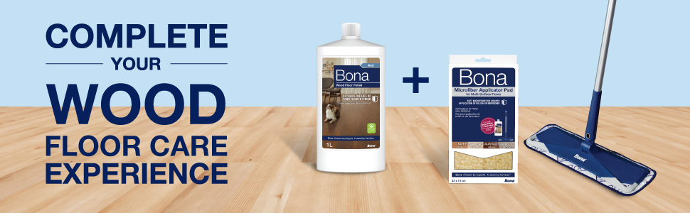 Complete your wood floor care experience with Bona Wood Floor Polish, Bona Microfiber Applicator Pad and Bona Microfiber Mop
