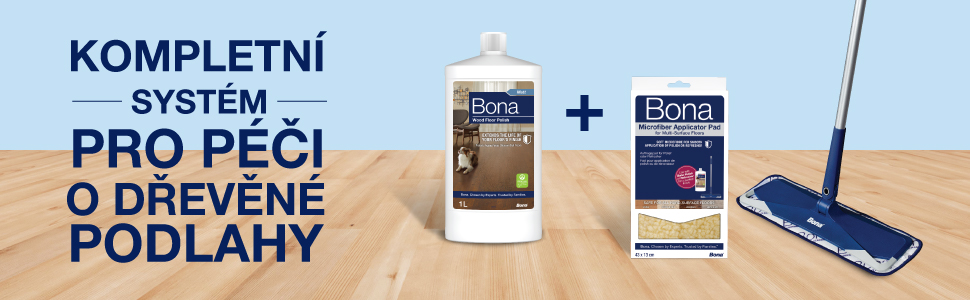 Complete your wood floor care experience with Bona Wood Floor Polish, Bona Microfiber Applicator Pad and Bona Microfiber Mop 