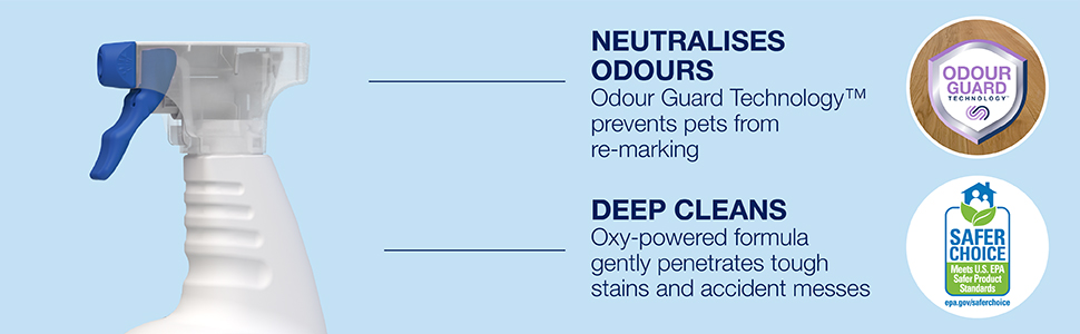Image of Bona Pet System Wood Floor Cleaner. Neutralises odour with Odor Guard Technology to prevent pets from re-marking. Deep cleans with oxy powered formula to gently penetrate tough stains and accident messes