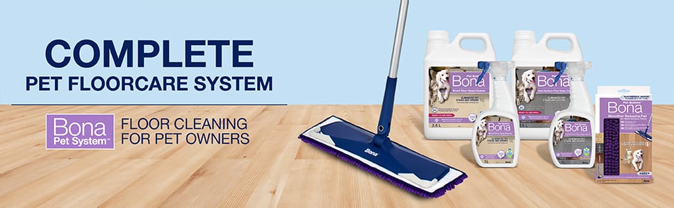 Image of Bona Pet System complete floorcare products. Floor cleaning for pet owners