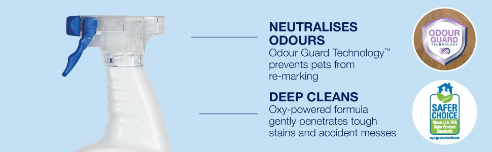 Image of Bona Pet System Wood Floor Cleaner. Neutralises odour with Odor Guard Technology to prevent pets from re-marking. Deep cleans with oxy powered formula to gently penetrate tough stains and accident messes