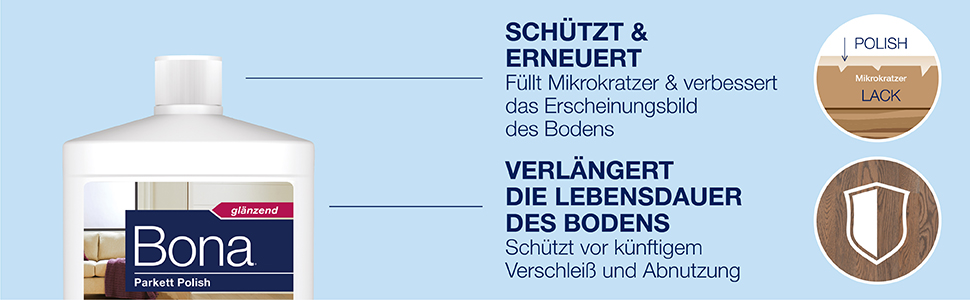Bietet eine Schutzschicht, die Mikrokratzer ausfüllt, um das Aussehen des Bodens zu verbessern; Schützt vor zukünftigem Verschleiß