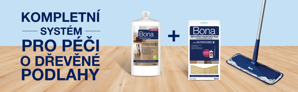 Complete your wood floor care experience with Bona Wood Floor Polish, Bona Microfiber Applicator Pad and Bona Microfiber Mop 