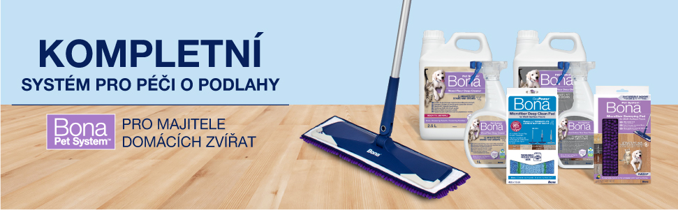 Image of Bona Pet System family of floor cleaning products. Complete Floor Care System. Floor Cleaning for pet owners