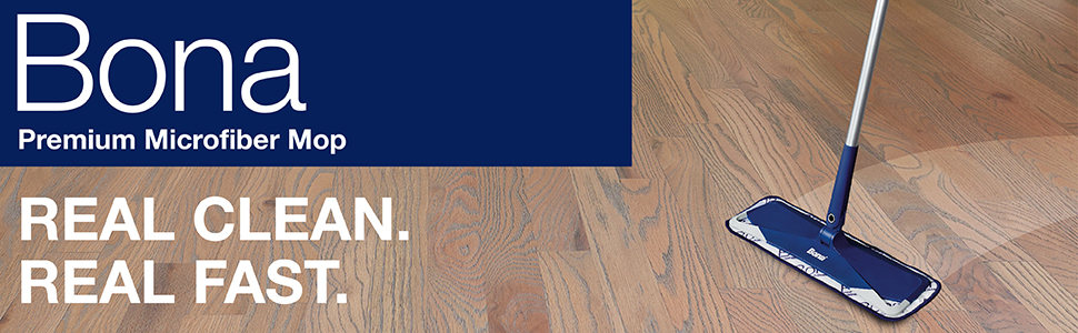 Image of Bona Premium Microfiber Mop sitting on a natural wood floor