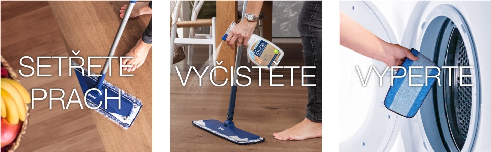 Image of Bona Microfiber mop dusting a wood floor, cleaning a wood floor with a Bona spray bottle being and being washed/reused for 500X