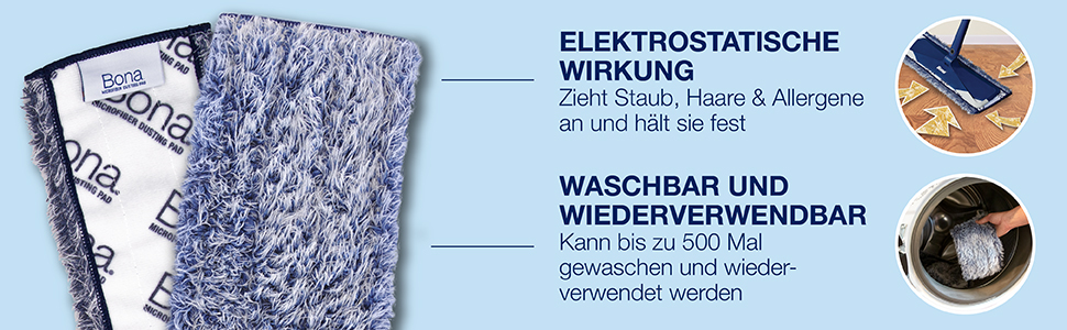 Elektrostatische Wirkung ´zieht Staub, Haare & Allergene an und umschließt sie; 500x Waschbar und wiederverwendbar