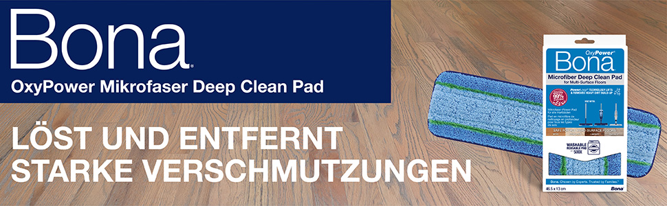 Abbildung von Bona OxyPower Mikrofaser Deep Clean Pad auf einem Holzboden