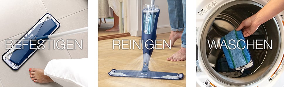 Befestige das Bona OxyPower Mikrofaser Deep Clean Pad an einem Mopp, reinige Holz- und Hartb&ouml;den, wasche es und verwende es wieder 
