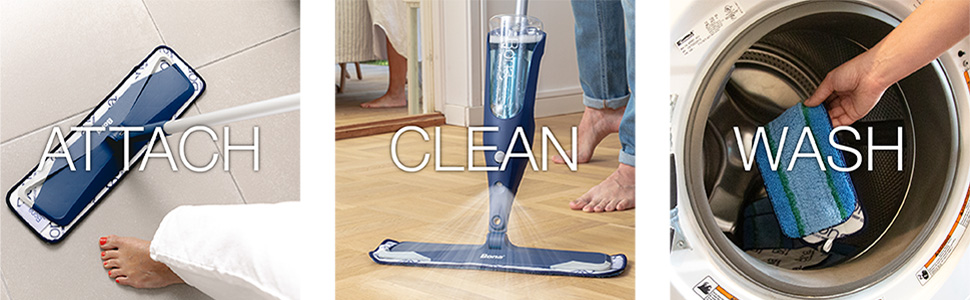 Attach the Bona OxyPower Microfiber Deep Clean Pad to a mop, clean wood and hard-surface floors, wash and reuse