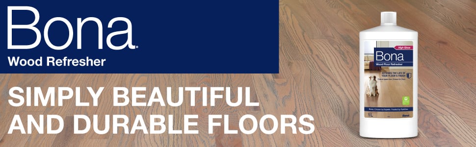 Image of Bona Wood Floor Refresher on wood floor; Simply beautiful and durable floors