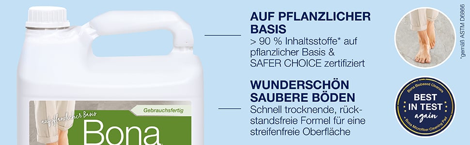 ;Bona Hartboden-Reiniger ist nachhaltig entwickelt, wasserbasiert, GREENGUARD GOLD zertifiziert und pH-neutral